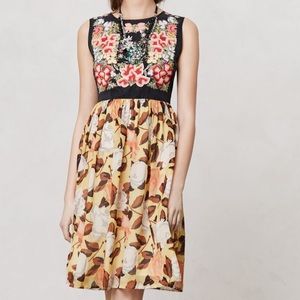 ANTHROPOLOGIE BURNING TORCH Luz SILK/ Cotton Dress , Size 12.